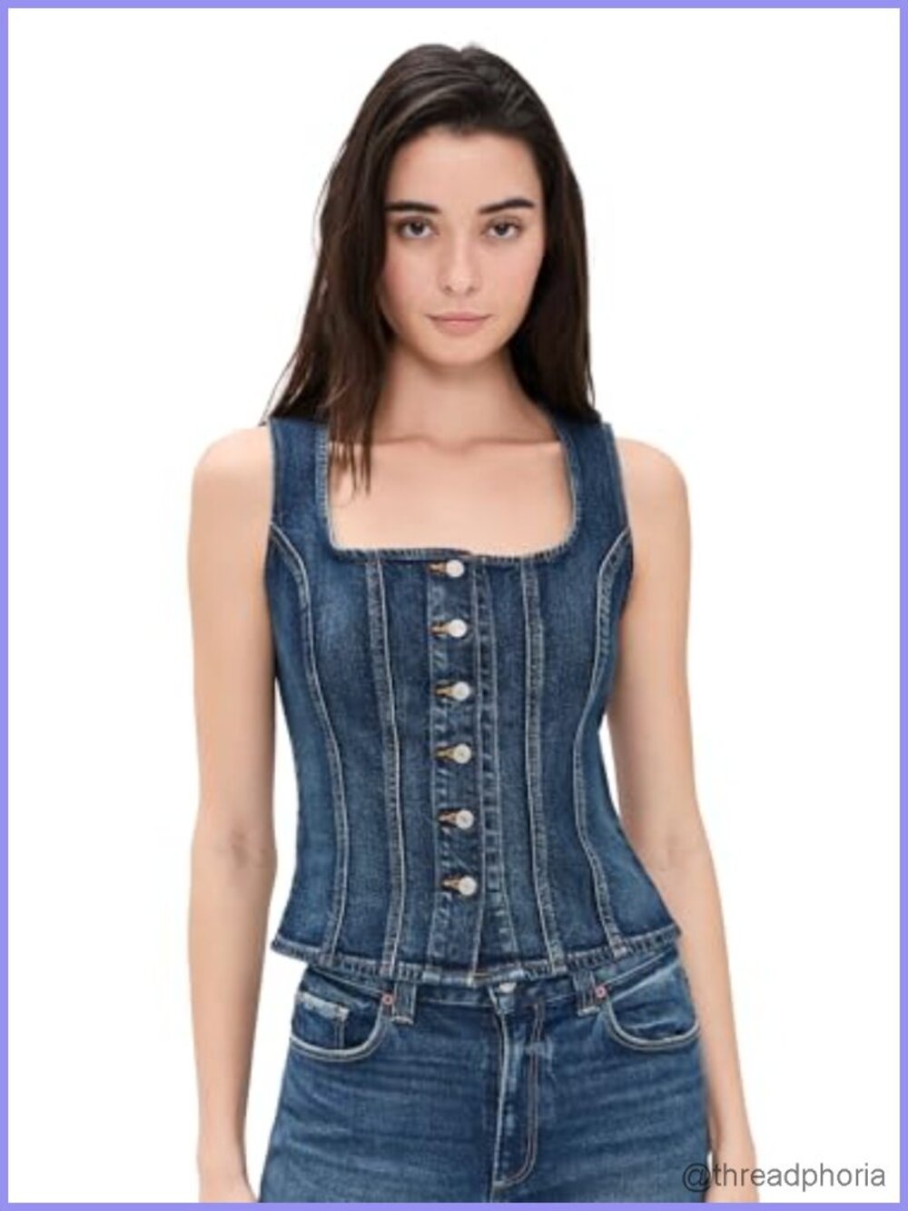 Slim Fit Sleeveless Sculpted Denim Vest - Solid Cotton Blend
